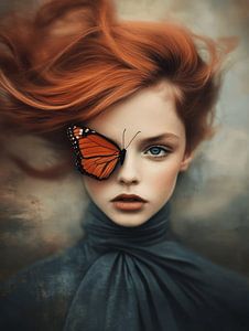 Das Mädchen mit den roten Haaren und dem Schmetterling