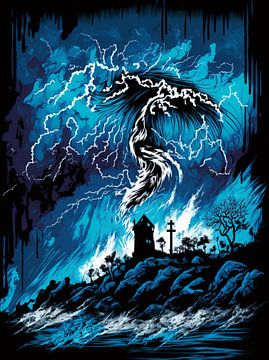 Blauwe Storm Bliksem Wolken Onweer Kustlandschap mystiek van gm_designs