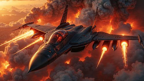JET FIGHTER FROM HELL - Gevechtsvliegtuig boven de brandende hemel