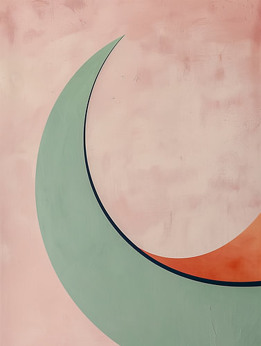 Formes géométriques abstraites vert saule et rose - Style d'intérieur « Japandi »