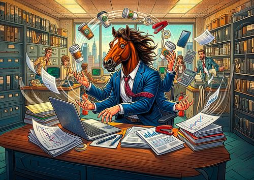 Kantoorpaard in chaos