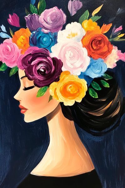 Blumenkranz auf femininem Porträt von Poster Art Shop