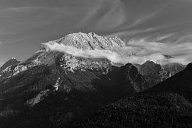 The Watzmann near Ramsau, surrounded by clouds, black and white by Christian Peters