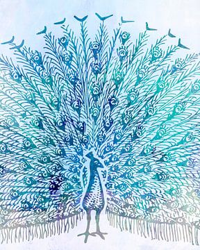 Peacock in Soft Colours Cyan Blue Green by FRESH Fine Art