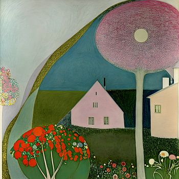 Het roze huis in de verte