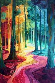 Colourful and surreal forest landscape painting by Art & Soul Creations