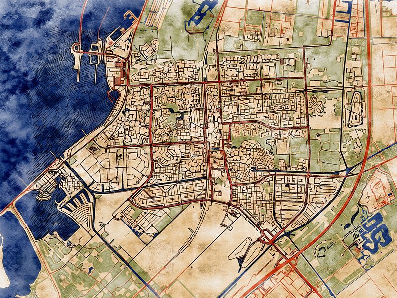 Map of Lelystad with the style 'Serene Summer' by Maporia
