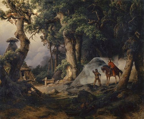 Houtskooloven in een eikenbos, Karl Friedrich Lessing