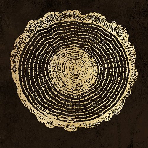 Moderne abstracte botanische minimalistische kunst in goud op donker roestbruin.