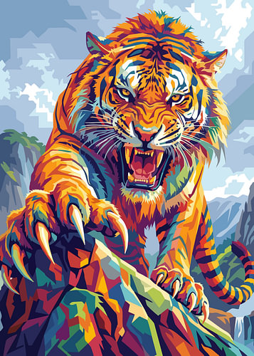 Affiche métallique « Tiger On Mountain » – Illustration pop art WPAP