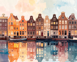 Colourful canal-side houses reflected in the water by STUDIO ARTSY