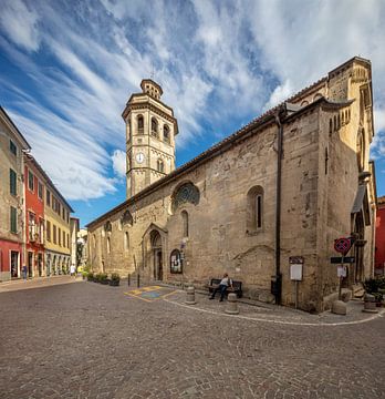Square in front of Church in Gavia, Piedmont, Italy by Joost Adriaanse