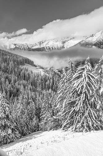 Uitzicht vanaf de Klausberg in het besneeuwde Ahrntal, Zuid-Tirol