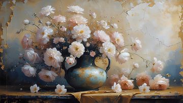 Vase with Pastel flowers against an antique background by Brian Morgan