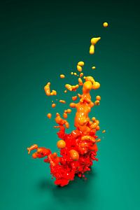 Vibrant Color Splash in Red and Orange on Green Background