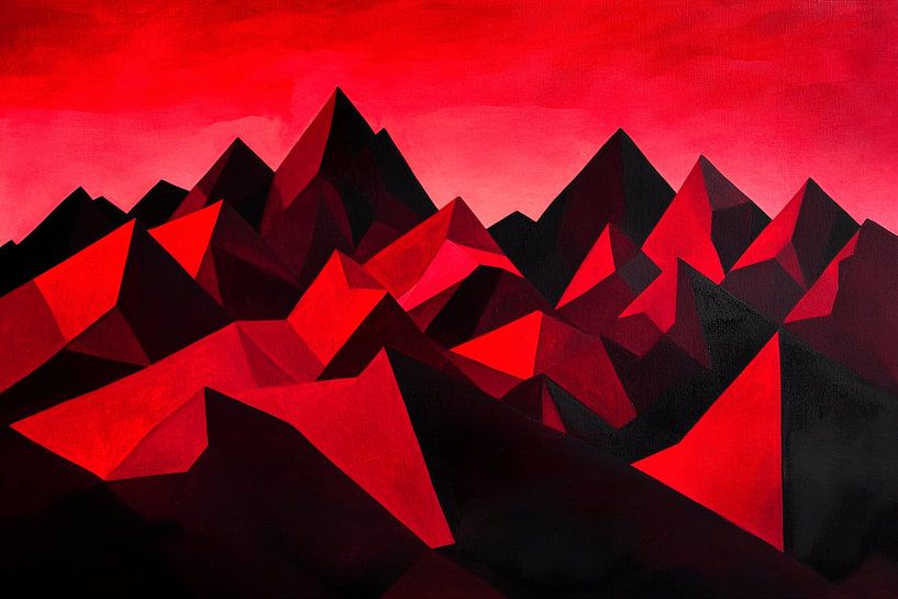 Rote Berglandschaft – Geometrisch abstrakt von Poster Art Shop