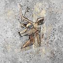 Kop van hert  in cement grijs en goudbruin van Emiel de Lange thumbnail