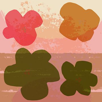 Flowers. Pop art. Modern colorful botanical in olive green, orange and pink by Dina Dankers