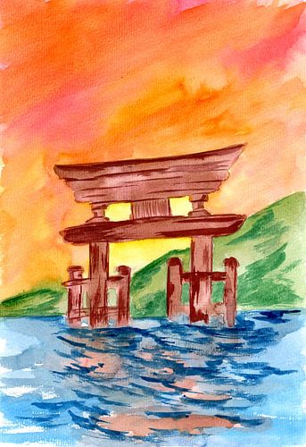 Hölzernes Tempel Tor zwischen den Elementen