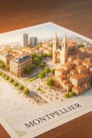Miniature du centre historique de Montpellier – Affiche touristique de l'Occitanie sur Travel Shop