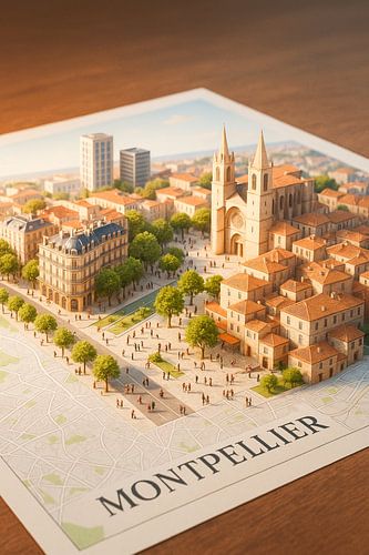 Montpellier Historic City Center Miniature – Occitanie Travel Poster
