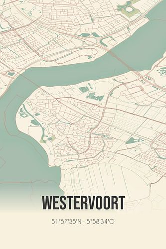 Vintage landkaart van Westervoort (Gelderland)