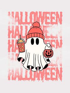 Fantôme d'Halloween avec boisson et lanterne