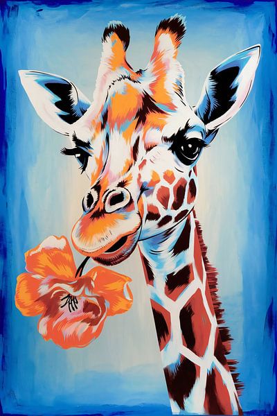 Giraffe with flower in pop art by Art & Soul Creations
