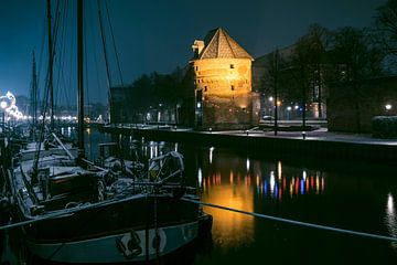 Thorbeckegracht in Zwolle tijdens een koude winternacht