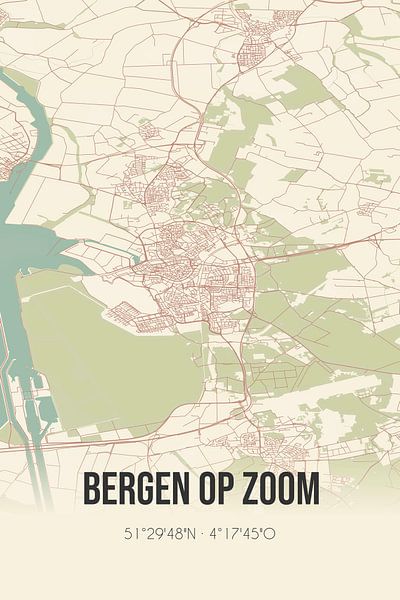 Alte Landkarte von Bergen op Zoom (Nordbrabant) von Ortsdrucke