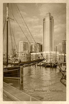 Vintage postcard Veerhaven and Zalmhaven Tower by Frans Blok