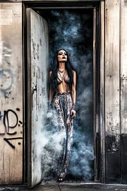 Frau im rauchigen Eingang von Frank Heinz