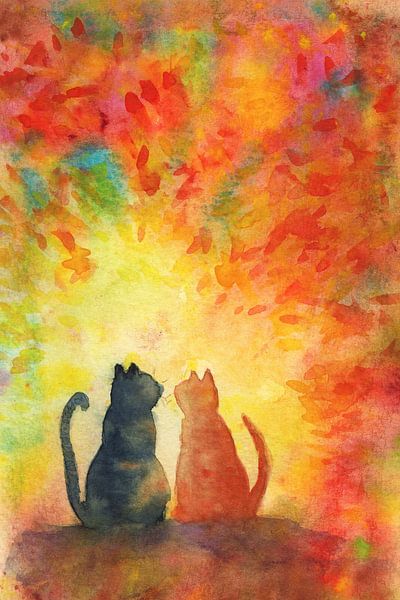 Two cats under a colourful sky by Karen Kaspar