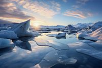 Iceland frozen landscape full of ice floes in the water