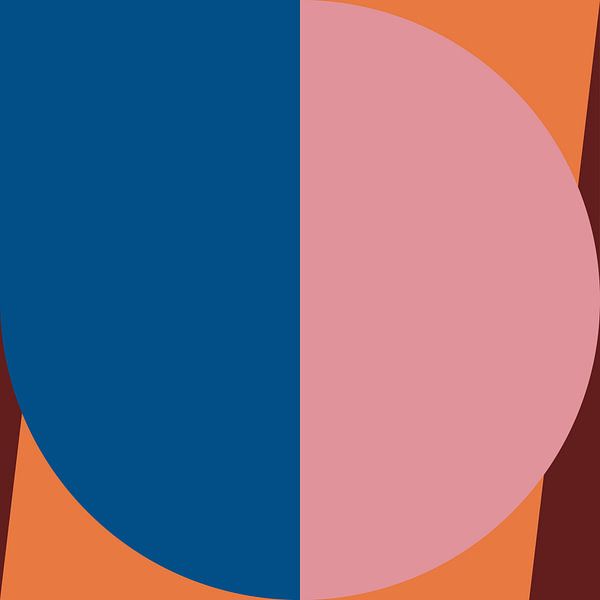 Abstracte minimalistische geometrische vormen in kobaltblauw, roze, oranje, bruin van Dina Dankers