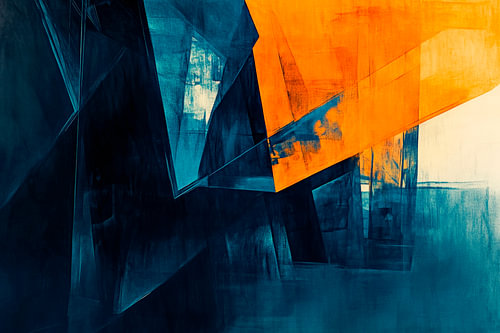 Abstracte compositie in blauw-oranje