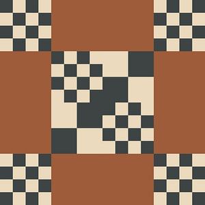 Geometrische Karo Muster Kunst Abstraktion Terrakotta Beige Schwarz