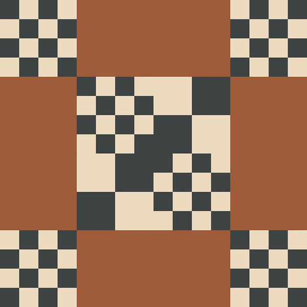 Geometric Check Pattern Art Abstraction Terracotta Beige Black by Mad Dog Art