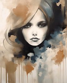Portrait, illustration dans les tons bruns et bleus sur Carla Van Iersel