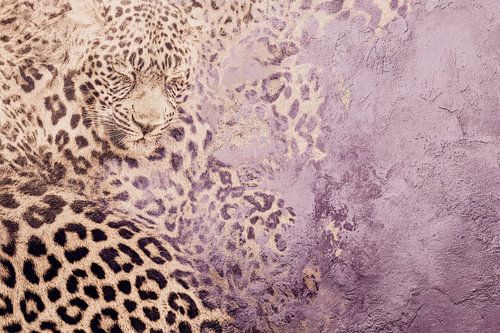 Leopard in Purple Texture Artistic Animal Portrait