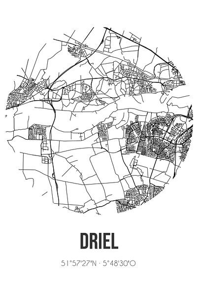 Driel (Gelderland) | Karte | Schwarz und weiß von Ortsdrucke