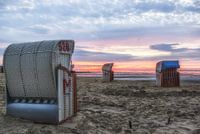 Beach chairs near Cuxhaven in the evening light