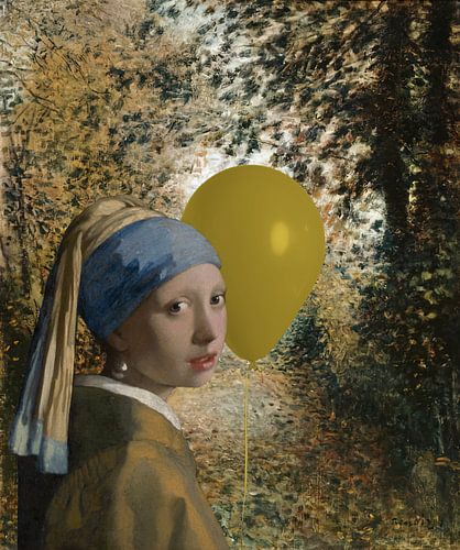 Meisje met de parel in het bos van Renoir met ballon