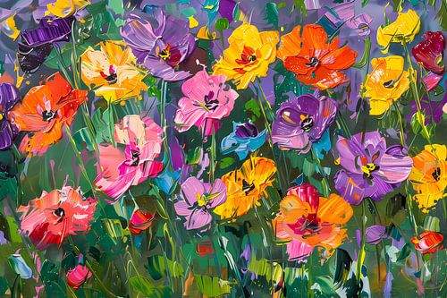 Champ de fleurs coloré dans un style expressif