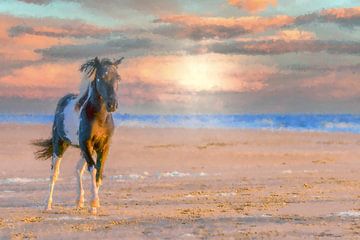 Paardje op het strand painting stijl van Marcel Kieffer