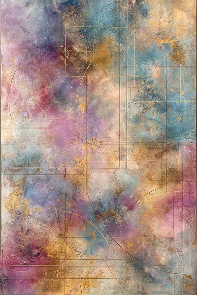 Dromerig paars abstract schilderij met gouden gloed van Joriali Abstract