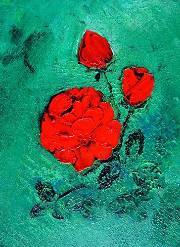 Rote Rose in Öl auf Leinwand gespachtelt