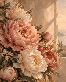Des pivoines à la lumière du soir sur TheArtfulGallery