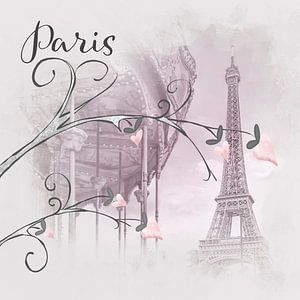 Typisch Paris - rosa Aquarell mit Herzen