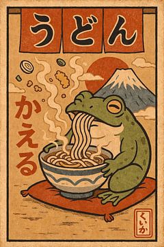 Kikker houdt van Udon - Illustratie Retro Japan van Jordan Fenix Gallery